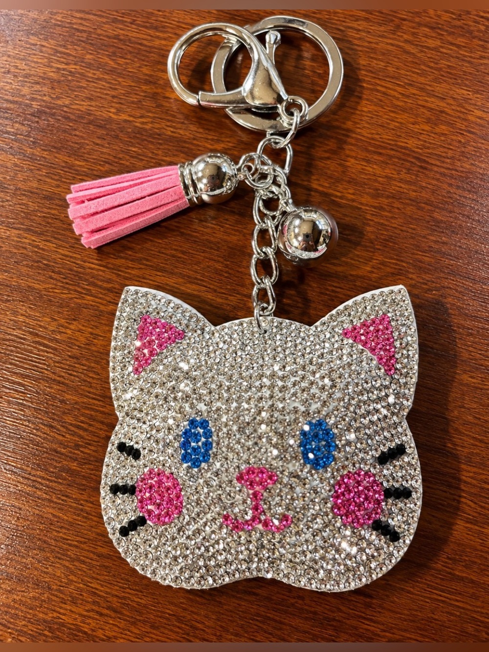 Kitty Cat Purse Charm Keychain Pink Tassel
